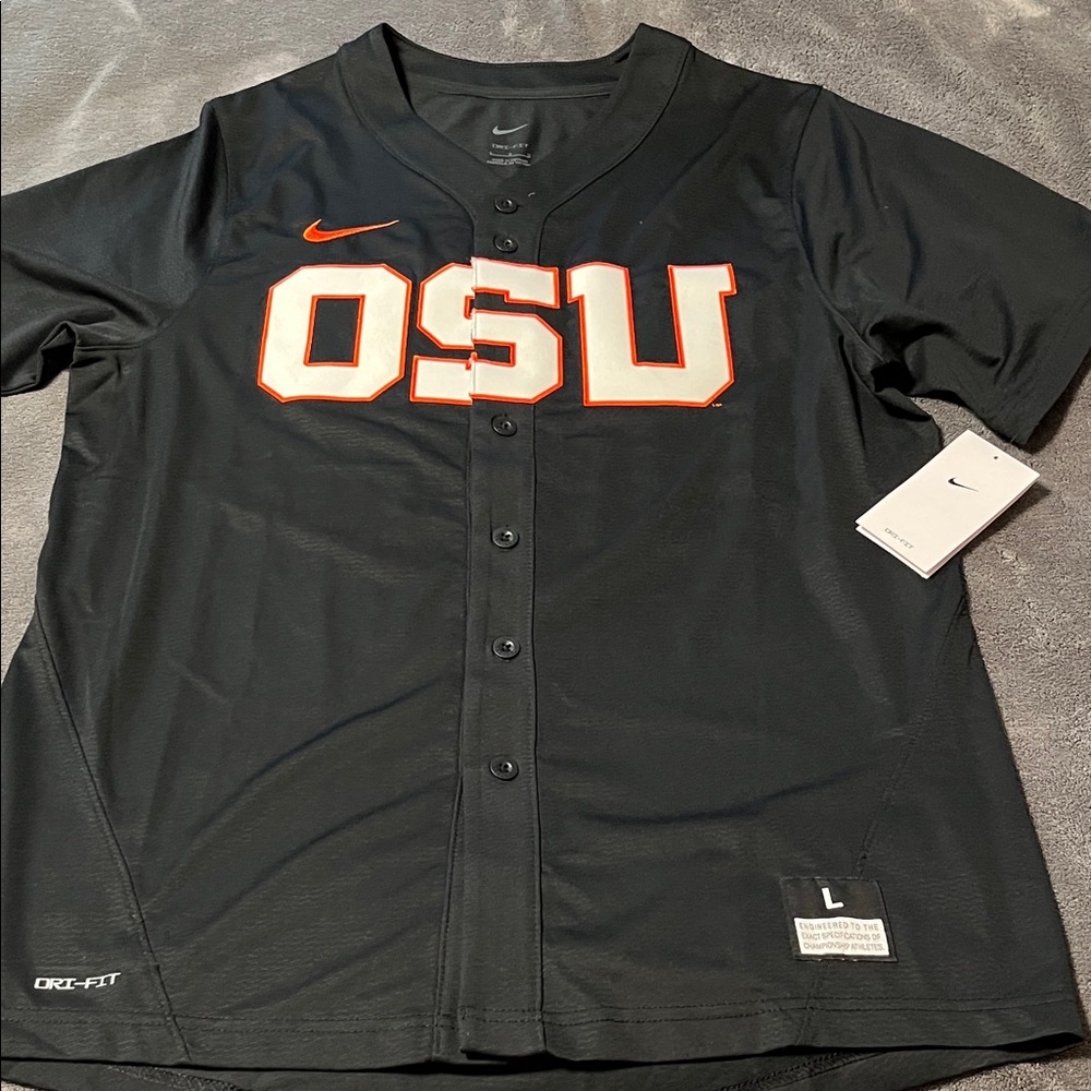 Nike Men's Black and Orange OSU Dri-FIT Baseball Jersey